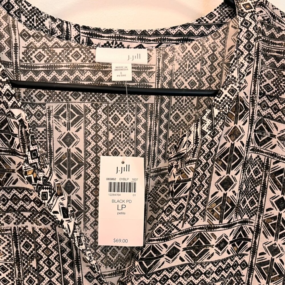 Women’s J.Jill Sheer Tunic Cover Up Aztec Geometric Black White Size LP NWT‎ - Picture 2 of 8